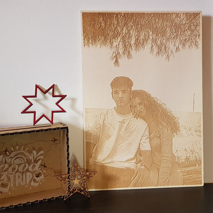 Retrato láser - Cuadro en madera con foto grabada