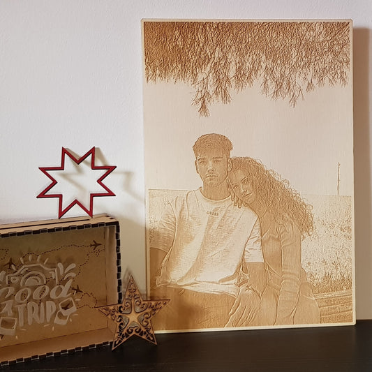 Retrato láser - Cuadro en madera con foto grabada