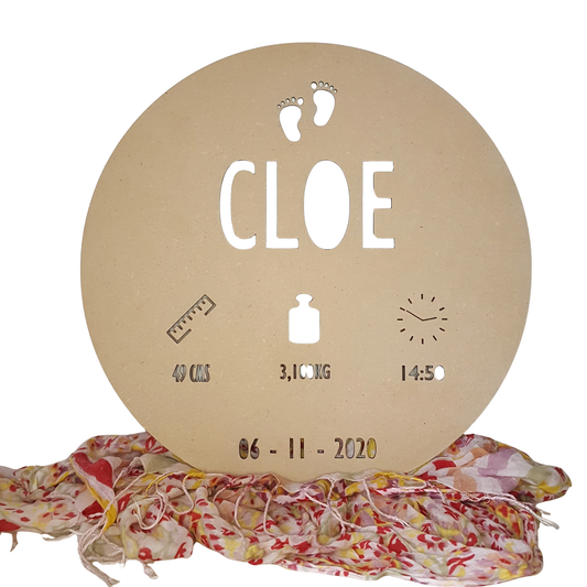 Placa natal personalizada en madera – Recuerdo de nacimiento con nombre y datos