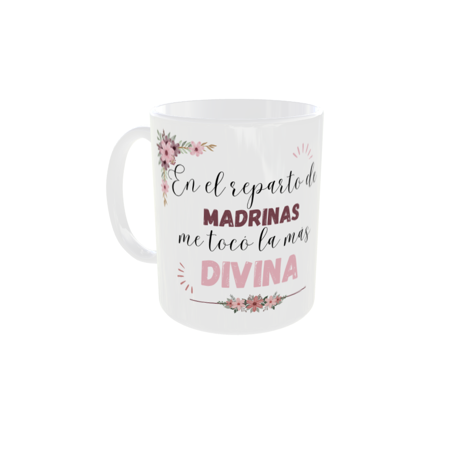 Taza "la madrina más divina" personalizada con nombre